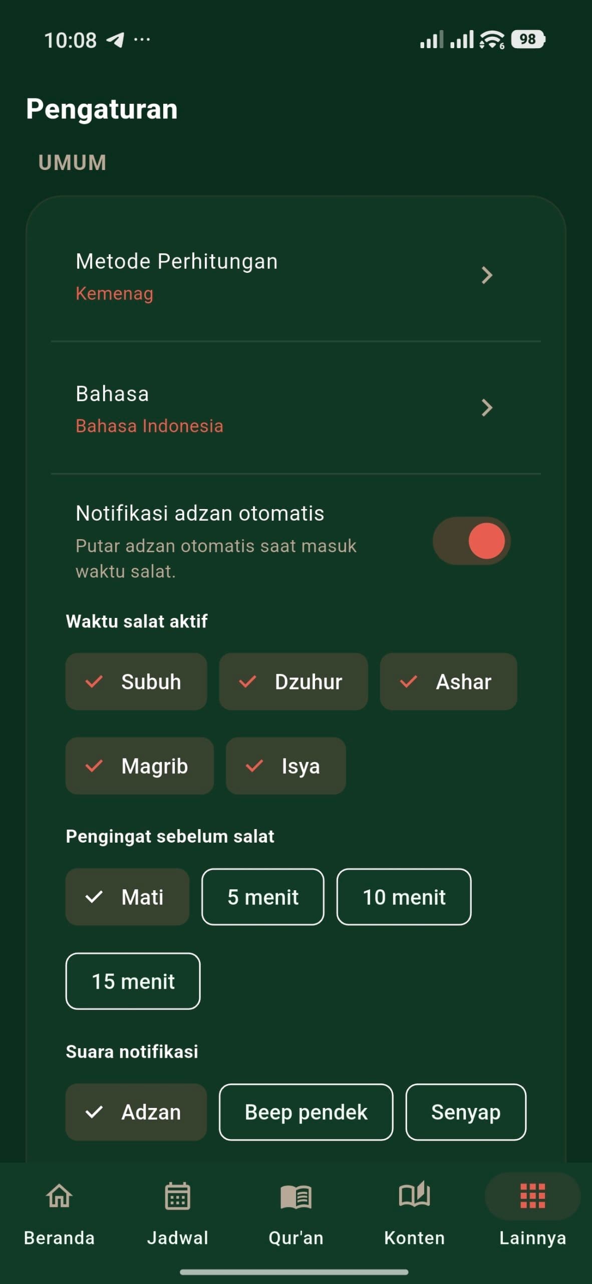 Settings preview